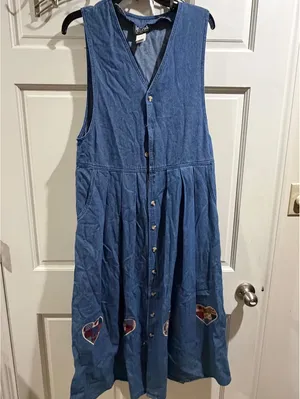 Melissa Collection Vintage Denim Button-Front Dress with Patchwork Hearts, Size thumbnail 2