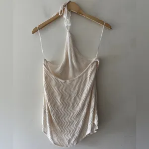 Old Navy Fitted Halter Cropped Sweater White Open Knit Beachy‎ Top XL Tall thumbnail 4