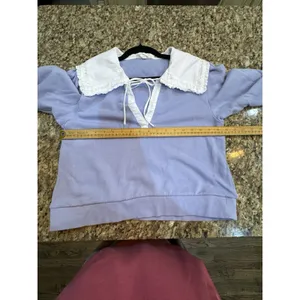 Anthropologie Poplin-Collar V-Neck Sweatshirt size Small Lilac thumbnail 11