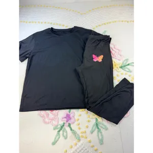 SHEIN‎ Black Short Sleeve Tee & Butterfly Print Lounge Pants Set Women XL thumbnail 2