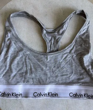 Calvin Klein Gray Racerback Bralette with White Logo Band thumbnail 1