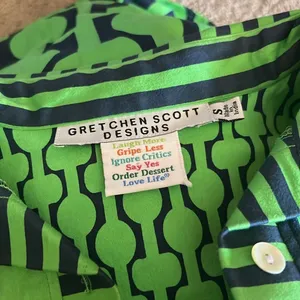 Gretchen Scott green and blue collared top‎ thumbnail 4