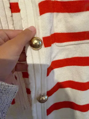 Red & White Striped Button-Front Women's Sweater Cardigan thumbnail 4