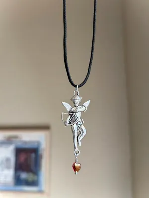 Handmade vintage antique style fairy angel cherub & red glass heart necklace❤️ thumbnail 2