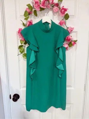Kate Spade New York Green Ruffle Mock Neck Shift Dress Size 0 Preppy thumbnail 2