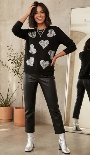 INC International Concepts Sequin-Heart Valentines Day Sweatshirt Size Medium thumbnail 1