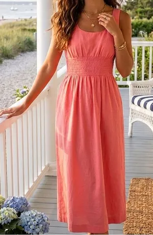 Tuckernuck Pomander Place Blossom Pink Wimberly Dress Preppy 100% Cotton Medium thumbnail 1