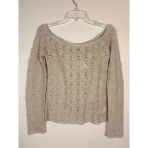 American Eagle Lace Knit Sweater Tan Long Sleeve Boat Neck‎ Women's M NWT thumbnail 5