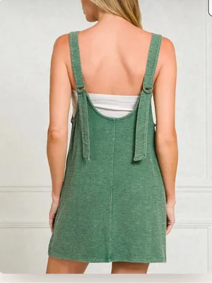 NIB Zenana textured overall mini dress with adjustable straps size medium sage thumbnail 2