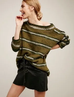 Free People Alpaca Sid Stripe Oversized Pullover Sweater; size medium thumbnail 1