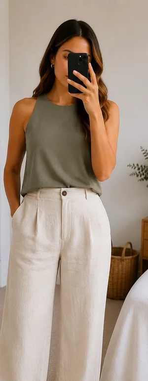 Banana Republic XS Petite Olive Green Halter Neck Blouse Sleeveless A-Line Top thumbnail 1