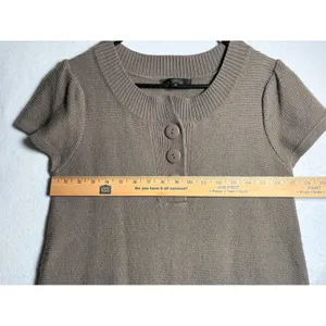 Mossimo Womens Taupe Brown Henley Sweater Dress Short Sleeve Knit Mini Size M thumbnail 8