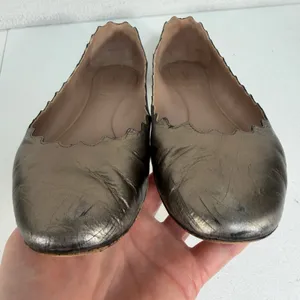 Chloe 38.5 US 8.5 Ballet Flats Lauren Scalloped Metallic Bronze Leather Shoes‎ thumbnail 9