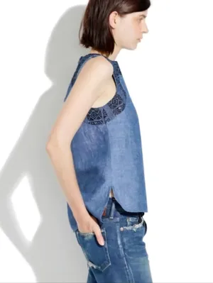 Madewell Blue Textured Design Sleeveless Top Large thumbnail 3