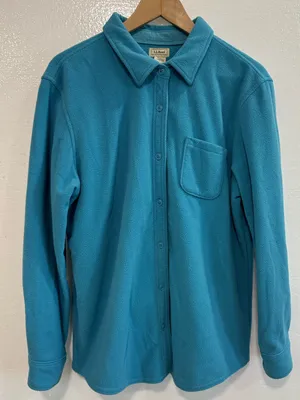 L.L. Bean Women L Large Fleece Button Front Shirt Jacket Blue Pocket Shacket thumbnail 2