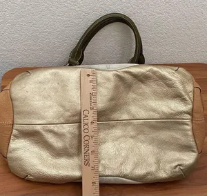 B. MAKOWSKY Tan Beige Gold Leather Slouchy Double Handle Shoulder Bag thumbnail 5