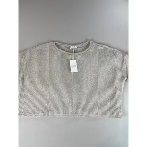 Gilli Sweater Size L Beige Open Knit Short Sleeve Cropped Boxy Round Neck NWT thumbnail 3
