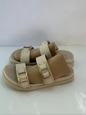 DV by Dolce Vita Neutral Beige Double Buckle Slide Sandals thumbnail 3