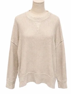 Aerie Medium Oversized Beige Textured Knit Sweatshirt thumbnail 1