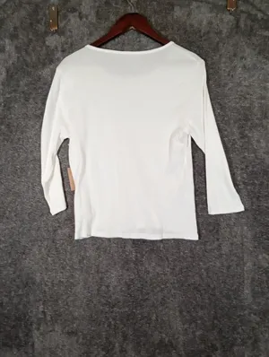 Born Womens Organic Cotton Ribbed Long Sleeve Top White Sustaiable Casual M thumbnail 6