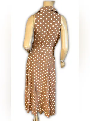 Vintage 1990'S All That Jazz Brown & White Polka Dot Print Dress W/Belt (8) thumbnail 5
