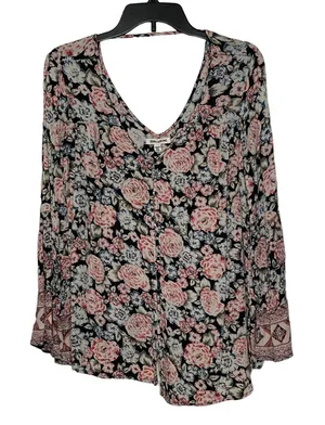 Billabong Button‎ Up Blouse Size Small Multi Color Floral Rayon Womens LS thumbnail 1