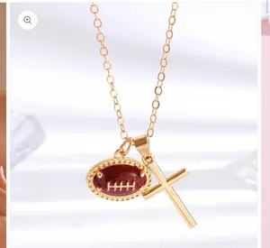 Gameday Sports Enthusiast Cross Necklace-Football thumbnail 2
