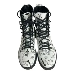 Volcom Women Gothic Go Figure Combat Boots Size 6 White Black Bones Skull thumbnail 3