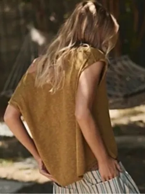 Free-est Free People Mustard Yellow V-Neck Relaxed Top thumbnail 2