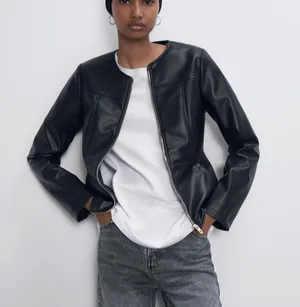 ZARA NWT Faux Leather Double Zippered Black Jacket thumbnail 2