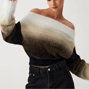 Commense Dawn Ombre Fuzzy Off The Shoulder Cropped Sweater XL NWT thumbnail 1