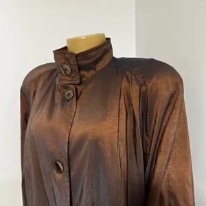 Vision Women's Long Sleeve Button Front Coat Bronze‎ Metallic Sheen Size M Brown Size L thumbnail 3