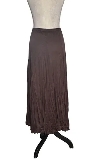 Christopher & Banks Long Flowy Stretchy Chocolate Brown Pleated Maxi Elastic Waist Skirt Size M Boho thumbnail 10