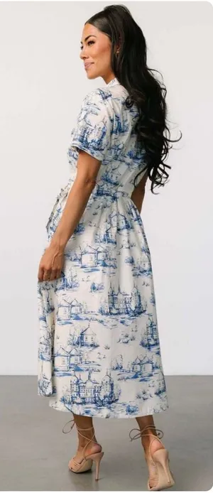 NWT Baltic Born Womens Layne Toile De Jouy Cottagecore Euro Summer Shirt Dress L thumbnail 1