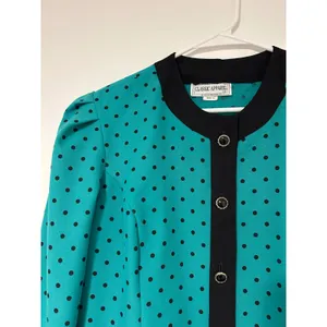 Classic Apparel Ltd 80s Vintage Teal Polka Dot Button Front Blazer Puff Shoulder thumbnail 2