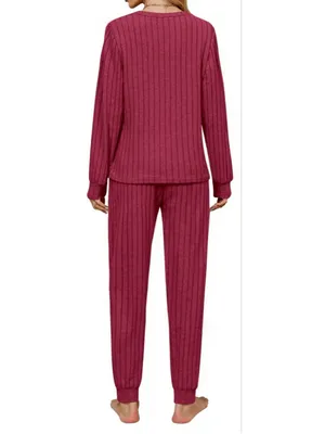 NEW Ribbed 2 Pc Lounge Set Casual Long Sleeve Tops Pants XL thumbnail 2