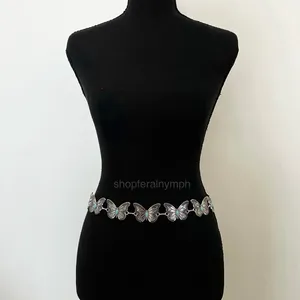 Silver Turquoise Butterfly Whimsygoth Chain Belt, Fits 23-38 Inches, X7GA1253 thumbnail 3