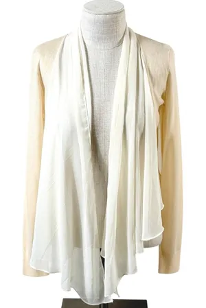Antonio Melani Cardigan Sz S Wool Draped Chiffon‎ Open Front Cream Minimalist thumbnail 1