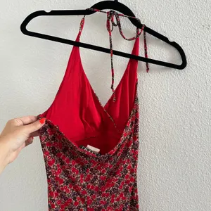 City Triangles Y2K Dainty Floral V-Neck Halter High Low Midi Dress Red Black Size thumbnail 2
