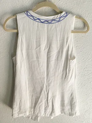 Princess Polly Embroidered Tie Front Linen Blend Vest Top White Blue US 2 thumbnail 3