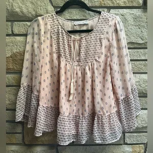 Abercrombie & Fitch flowy boho light pink print tassel top blouse medium thumbnail 2