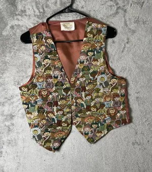 Vintage Novelty Tapestry Vest Folk Art Storybook Cottagecore‎ Grandpa Chic Med thumbnail 1