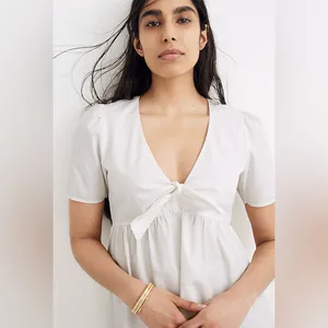 Madewell Tie-Front Poplin Cotton Retro Mini Dress Size‎ 8 in Lighthouse White thumbnail 2