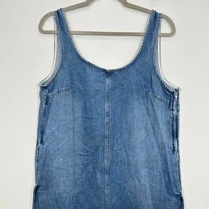 Madewell Denim Pinafore Dress Blue‎ Wash Sleeveless Side Zip Pockets Size L thumbnail 4