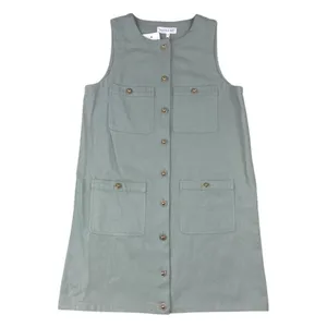 Entro Sage‎ Green Utility Shift Dress Gold Buttons Pockets Small NWT thumbnail 2