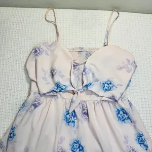 Floral Tie Front Tiered Ruffle Mini Dress Pink/Blue Rose Smocked Back Summer - L thumbnail 7