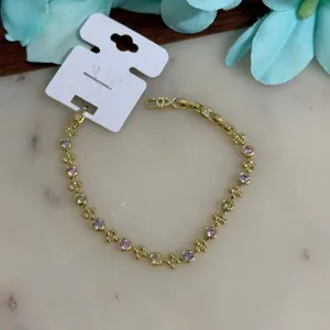 14K Gold Plated XP Tennis Bracelet Floral XO Pink Purple Yellow 7.75in thumbnail 2