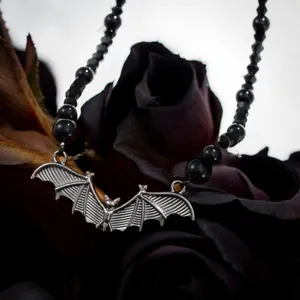 Gothic Bat Pendant Black Bead Necklace, Simple Creative Design Fashion Jewelry‎ thumbnail 2