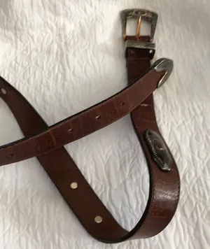 Brighton Vintage cowboy belt . Croc embossed Leather & silver M. thumbnail 1