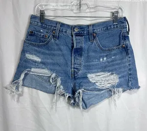 Levi’s 501 Distressed Cutoff Denim Shorts High Rise Button Fly Light Wash thumbnail 1